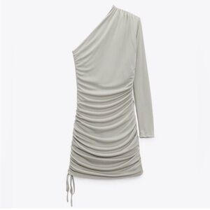 ZARA sage green mini asymmetrical one sleeve dress